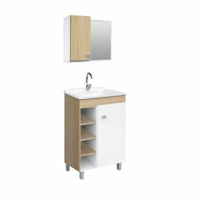 Kit Gabinete para Banheiro MDF/MDP Sophia Carvalho/Branco 60cm C-Linea Kit Gabinete para Banheiro MDF/MDP Sophia Carvalho/Branco 60cm C-Linea