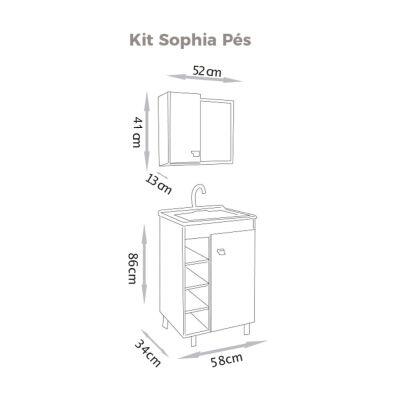 Kit Gabinete para Banheiro MDF/MDP Sophia Carvalho/Branco 60cm C-Linea