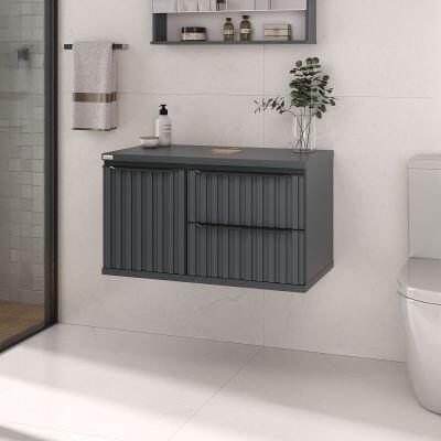 Gabinete para Banheiro MDF/MDP com Tampo Vidro Cecilia Chumbo 78cm C-Linea