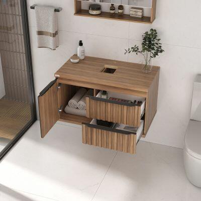 Gabinete para Banheiro MDF/MDP com Tampo Vidro Cecilia Nogal 78cm C-Linea