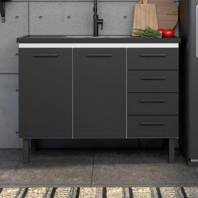 Balcão Cozinha 1,20m Juno Aço Preto Cozimax