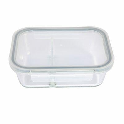 Pote Vidro Hermetico 980ml 2 Divisórias Transparente Com Tampa Casa&ideia