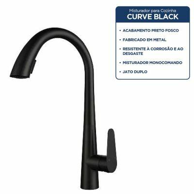 Torneira Misturador Monocomando para Cozinha de Mesa Bica Alta 1/2‘’ Curve Black Addra