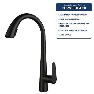 Torneira Misturador Monocomando para Cozinha de Mesa Bica Alta 1/2‘’ Curve Black Addra