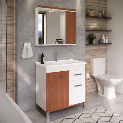 Gabinete para Banheiro MDF/MDP com Tampo New Glass Cinamomo 80cm C-Linea
