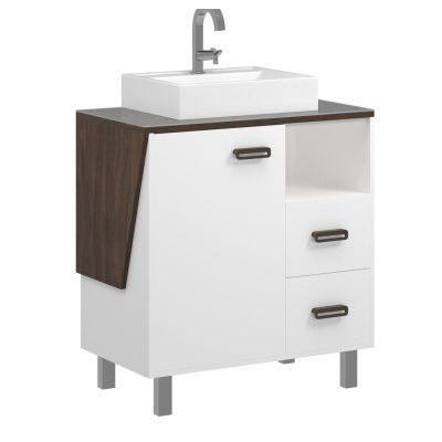 Gabinete para Banheiro com Tampo New Angulo Ameixa/Branco 80cm C-Linea Gabinete para Banheiro com Tampo New Angulo Ameixa/Branco 80cm C-Linea