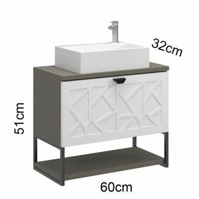 Gabinete para Banheiro Suspenso MDF/MDP com Cuba Marmorite Tune Branco Linen 60cm C-Linea