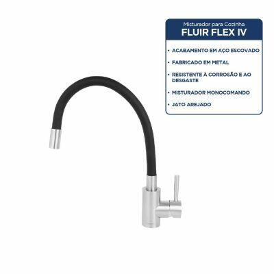 Torneira Misturador Monocomando para Cozinha de Mesa Bica Alta  1/2" Fluir Flex Aço Inox Addra