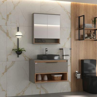Gabinete para Banheiro Suspenso MDF/MDP Isadora Grigio 78cm C-Linea