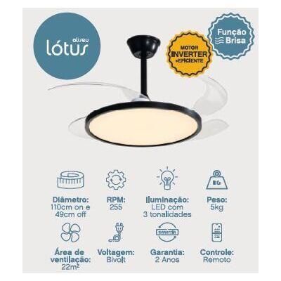 Ventilador de Teto 4 Pás Lótus Preto Bivolt Aliseu