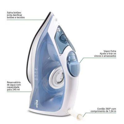 Ferro de Passar Roupa a Vapor 1200w Pfv40 Azul Philco Ferro de Passar Roupa a Vapor 1200w Pfv40 Azul Philco