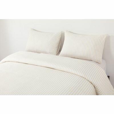 Jogo de Cama Casal Mescla Branco/Bege Listra Casa&Ideia