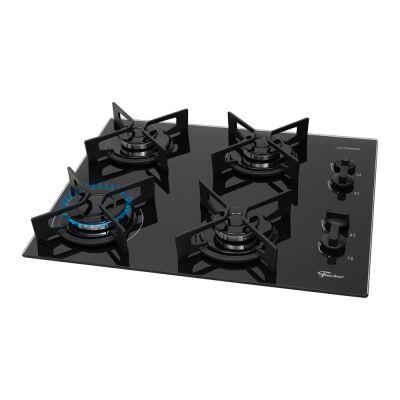 Cooktop Gas 4 Bocas Fit Line Trempe Iron Preto Bivolt Fischer