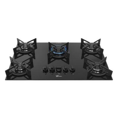 Cooktop Gás 5 Bocas Fit Line Vidro Preto Bivolt Fischer