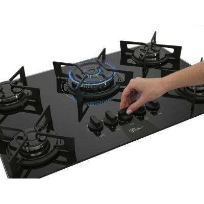Cooktop a Gás 5 Bocas FIT Line Vidro Preto Bivolt Fischer