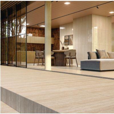 Porcelanato Polido 75cm x 75cm Travertino Romano Bege Ret Extra Dora