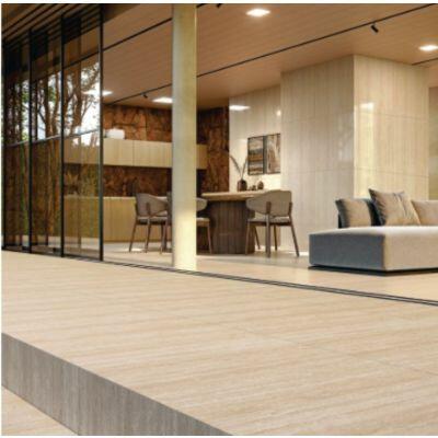 Porcelanato 76cm x 76cm Travertino Romano Bege Acetinado Ret Extra Dora