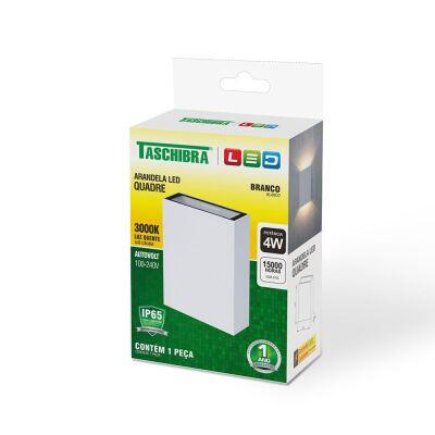 Arandela Led 4w 3000k Quadre Br Branco Bivolt Taschibra