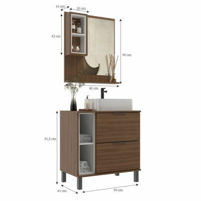 Gabinete com Espelheira Viena Nogal/Branco 70cm Móveis Sander