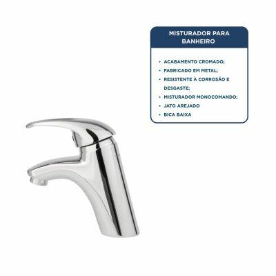 Torneira Misturador Monocomando para Banheiro de Mesa Bica Baixa 1/2" Rubi Cromado Addra