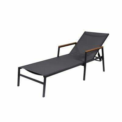 Espreguiçadeira Madrid Alumínio Preta Textilene Cinza Fascino