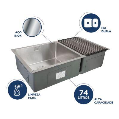 Cuba para Cozinha de Sobrepor/Embutir Dupla com Acessórios Aço Inox 83x45cm Addra