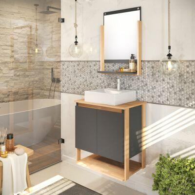 Gabinete para Banheiro Bayo Plomo/Parquet 60cm C-Linea