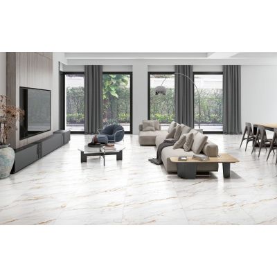 Piso Cerâmico Polux Plus Branco Marmorizado Retificado Acetinado 84x84 Málaga