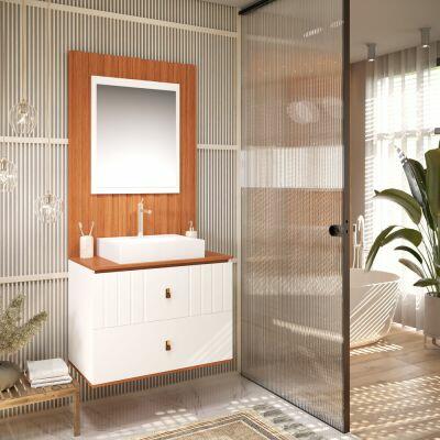 Gabinete Catedral Frisado Cinamomo/Branco Suspenso 80cm C-Linea