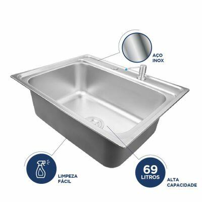 Cuba para Cozinha de Sobrepor com Válvula e Dosador Inox 62x23cm Addra
