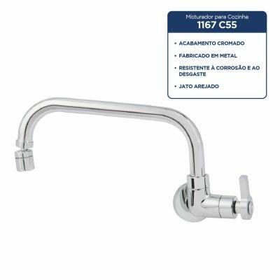 Torneira para Cozinha de Parede Bica Baixa 1/2" Fluxo C55 Cromado Addra