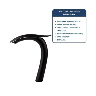 Torneira Misturador Monocomando para Banheiro de Mesa Bica Alta 1/2" Brisa Preto Addra