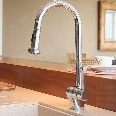 Torneira Misturador Monocomando para Cozinha de Mesa Bica Alta 1/2" Mangiare com Ducha Cromado Docol