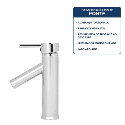 Torneira Misturador para Banheiro de Mesa Bica Baixa Fonte ART 662301 B3 1/2" Fonte Cromado Addra
