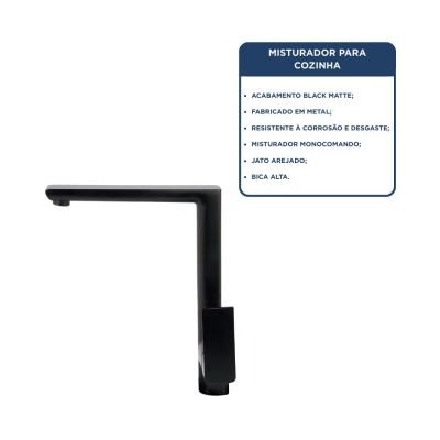 Torneira Misturador Monocomando para Cozinha de Mesa Bica Alta 1/2'' Metal Arion Black Addra