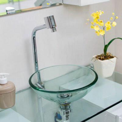 Cuba para Banheiro de Apoio Vidro Redonda Transparente 30cm Court Addra