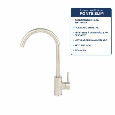 Torneira Misturador Monocomando de Mesa para Cozinha Bica Alta 1/2" Alaide Slim Aço Inox Addra