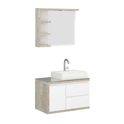 Gabinete para Banheiro Suspenso MDF/MDP com Tampo Sevilha Branco/Vintage 80cm C-Linea
