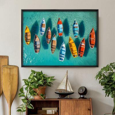 Quadro 60CM X 80CM Barcos Verde Água Tropical Artes