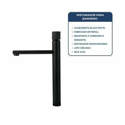 Torneira Misturador Monocomando para Banheiro de Mesa Bica Alta 1/2" Verona Preto Addra