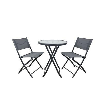 Conjunto Jurerê Mesa Redonda e Cadeiras 3 Peças Cinza Fascino