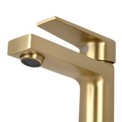 Torneira Misturador Monocomando para Banheiro de Mesa Bica Baixa Livo Gold Escovado Addra