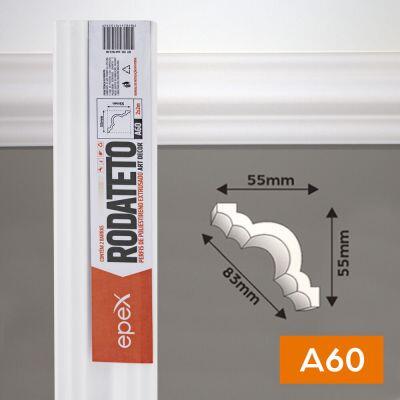 Moldura Rodateto 2 Peças A60 Art Decor 5,5cmx5,5cmx2m Branco Epex