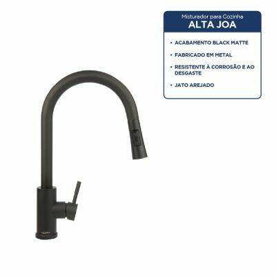 Torneira Misturador Monocomando de Mesa para Cozinha Bica Alta 1/2" Fonte Preto Addra