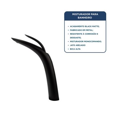 Torneira Misturador Monocomando para Banheiro de Mesa Bica Alta 1/2" Acqua Preto Addra