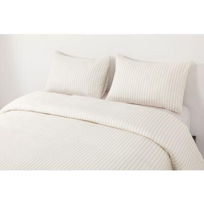 Jogo de Cama Queen Mescla Branco/Bege Listra Casa&Ideia