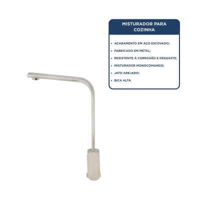 Torneira Misturador para Cozinha de Mesa Fontana 1/2" Aço Escovado Addra
