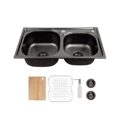 Cuba para Cozinha de Sobrepor/Embutir Inox Retangular Dupla Com Acessórios 68x39cm Addra