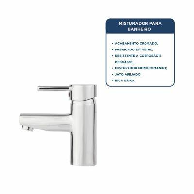 Torneira Misturador Monocomando para Banheiro de Mesa Bica Baixa 1/2" Fonte Cromado Addra