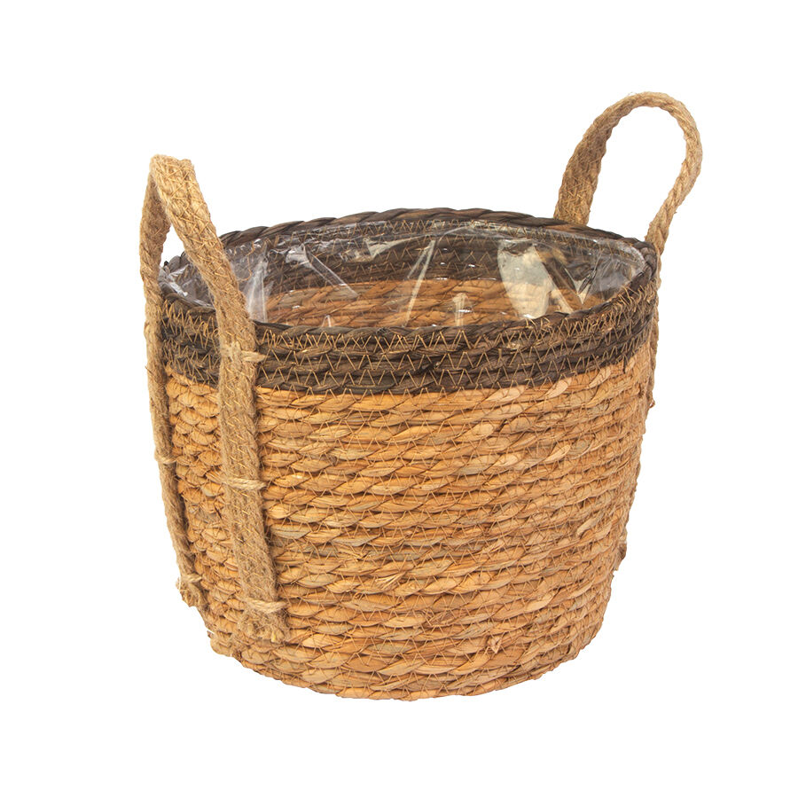 Cesta Decorativa com Alça 24x24x19cm Cinza Natural Fascino